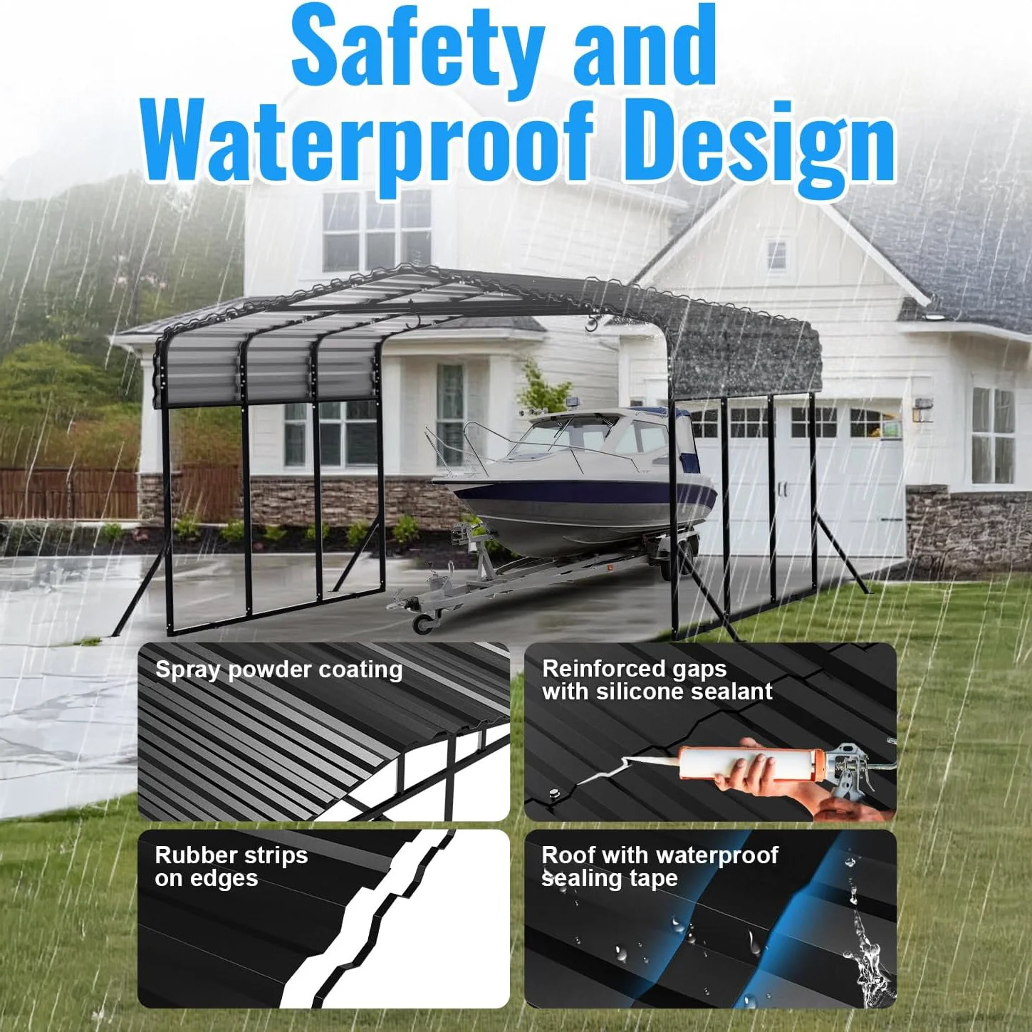 WUKHG 10x15FT Heavy Duty Metal Carport, Outdoor Carport Canopy with Iron Roof, Durable All-Weather Carport for Cars, Trucks, Boats & Outdoor Equipment, Easy Quick-Install Assembly