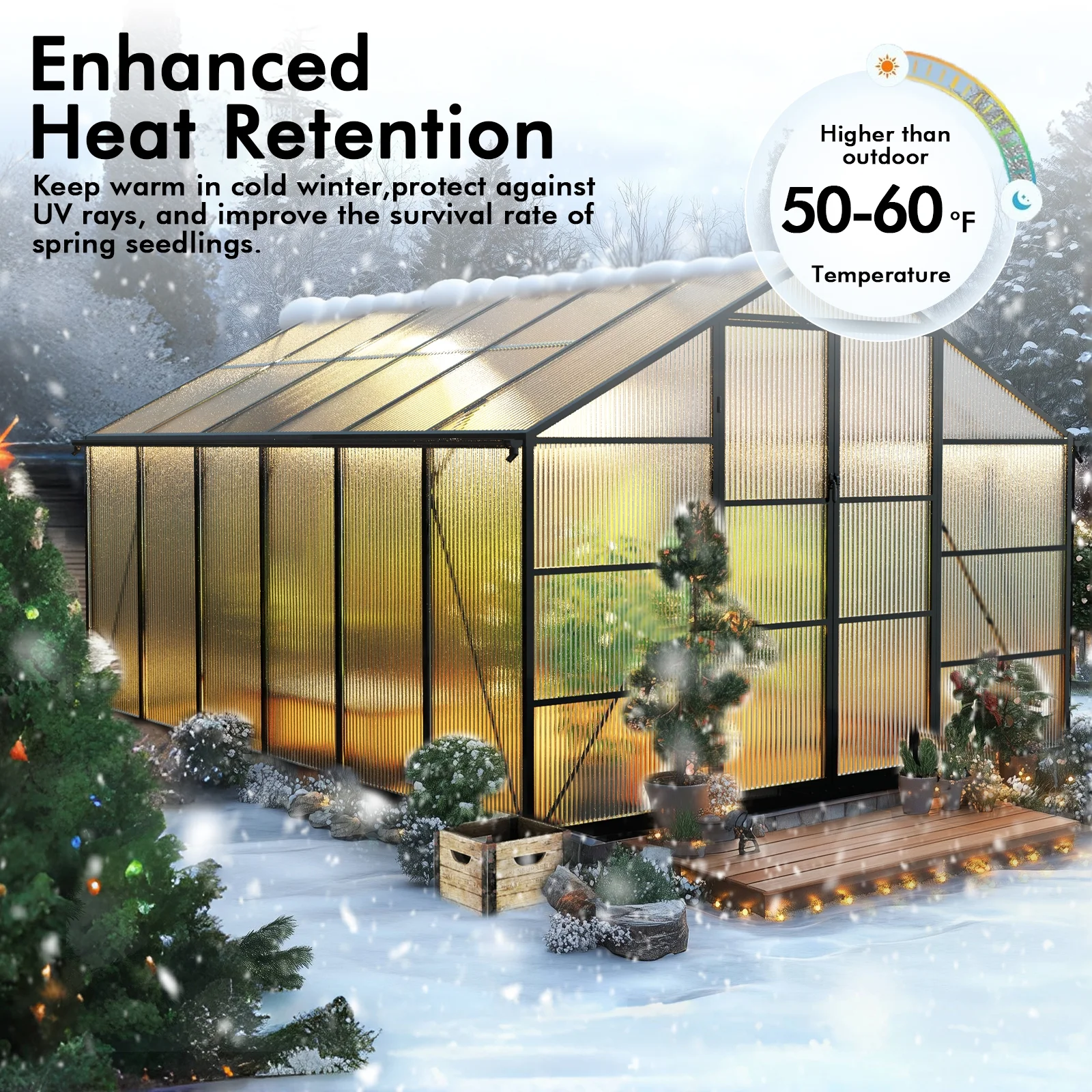 WUKHG 10x12FT Outdoor Greenhouse with Thermometer Hygrometer, Heavy-Duty Walk-in Greenhouse for Garden with Reinforced Aluminum Frame, All-Weather Greenhouse with UV-Resistant Polycarbonate Panels