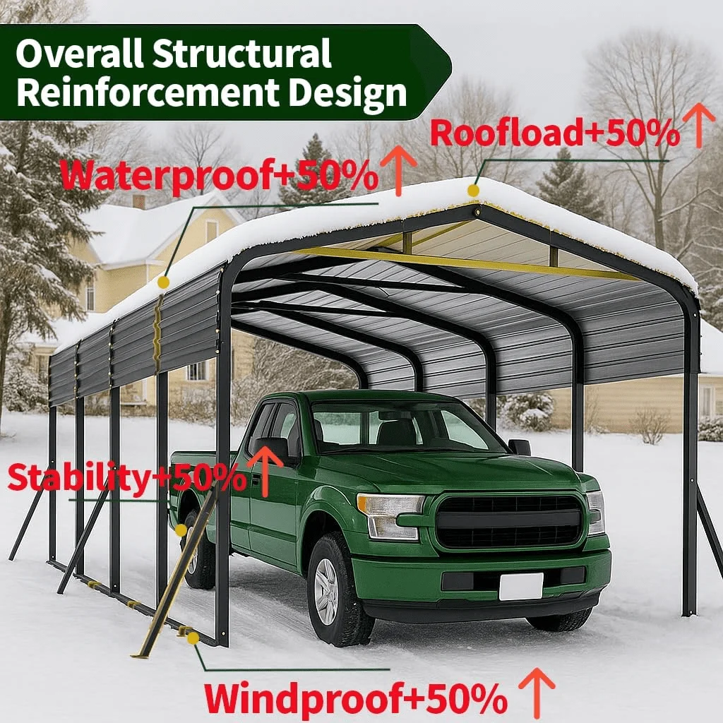 WUKHG 12x20FT Heavy Duty Metal Carport, Outdoor Carport Canopy with Iron Roof, Durable All-Weather Carport for Cars, Trucks, Boats & Outdoor Equipment, Easy Quick-Install Assembly