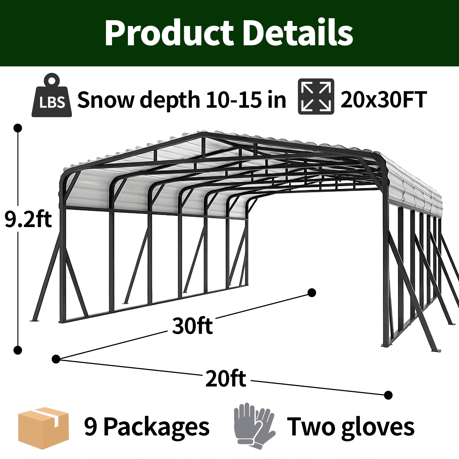 WUKHG 20x30FT Heavy Duty Metal Carport, Outdoor Carport Canopy with Iron Roof, Durable All-Weather Carport for Cars, Trucks, Boats & Outdoor Equipment, Easy Quick-Install Assembly