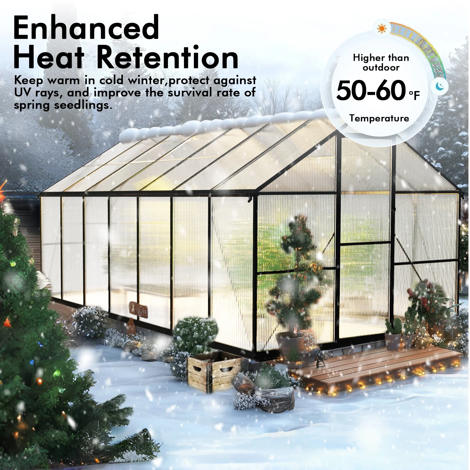WUKHG 8x14FT Outdoor Greenhouse, Heavy-Duty Walk-in Greenhouse for Garden with Reinforced Aluminum Frame, UV-Resistant Polycarbonate Panels, All-Weather Greenhouse for Winter Planting