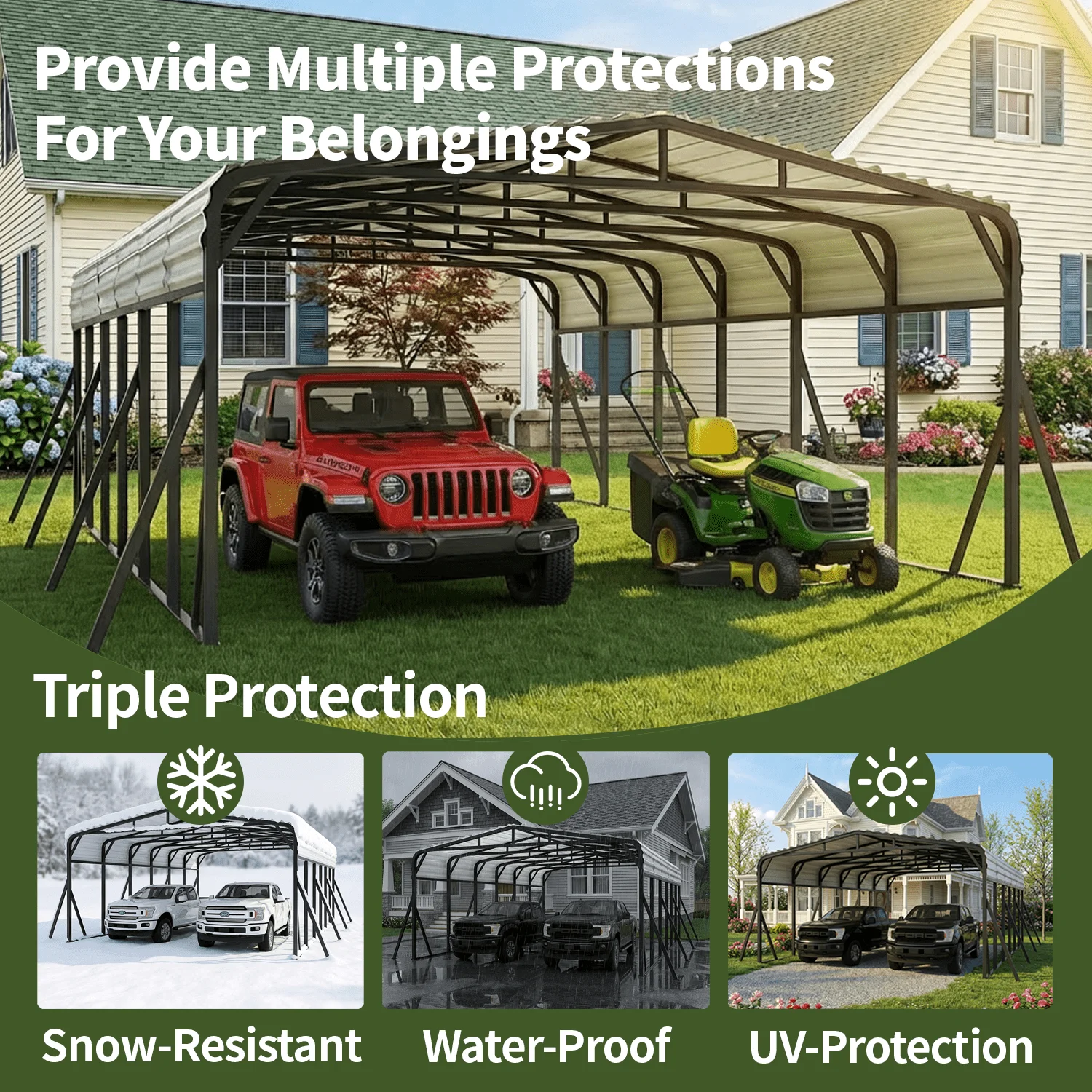 WUKHG 20x30FT Heavy Duty Metal Carport, Outdoor Carport Canopy with Iron Roof, Durable All-Weather Carport for Cars, Trucks, Boats & Outdoor Equipment, Easy Quick-Install Assembly