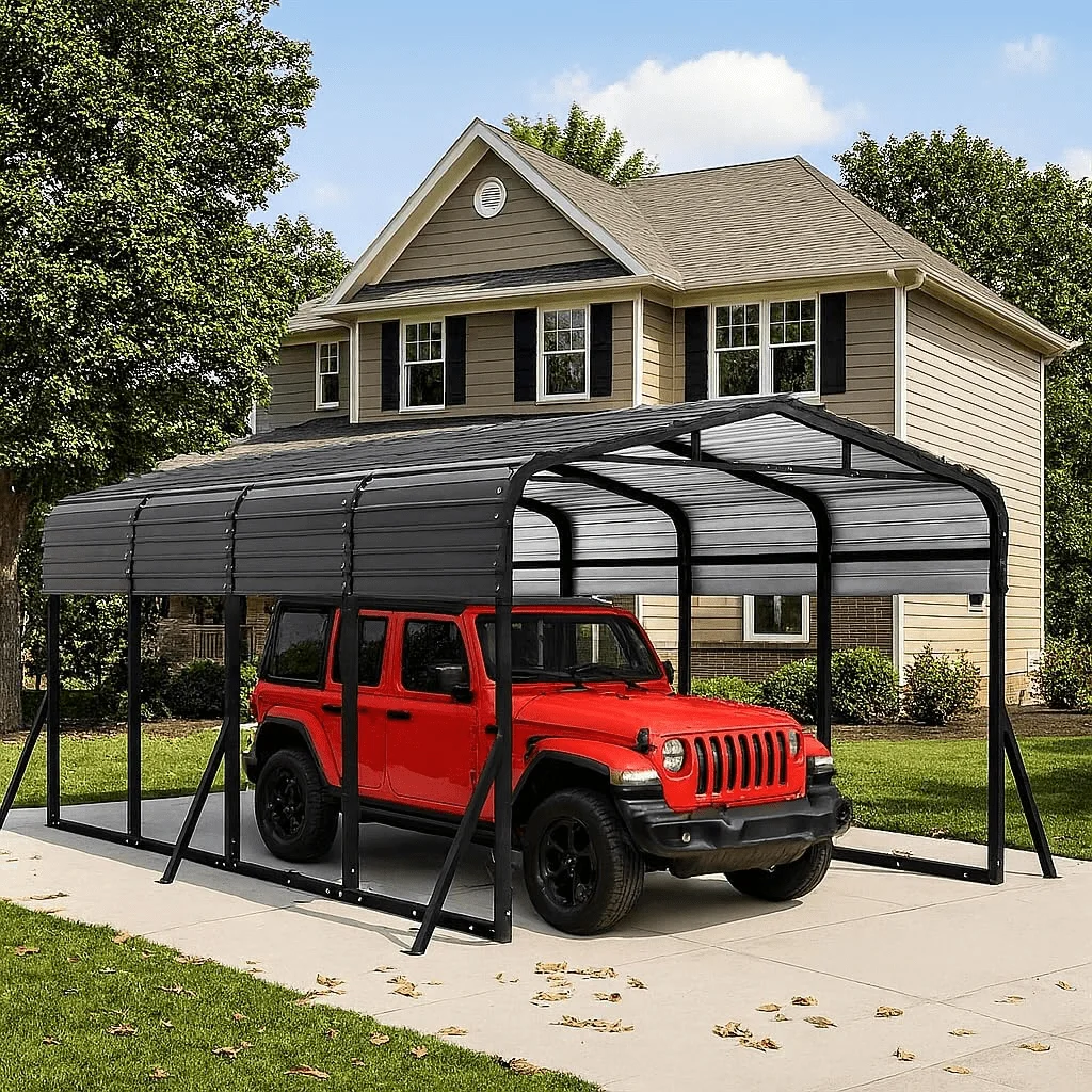 WUKHG 12x20FT Heavy Duty Metal Carport, Outdoor Carport Canopy with Iron Roof, Durable All-Weather Carport for Cars, Trucks, Boats & Outdoor Equipment, Easy Quick-Install Assembly