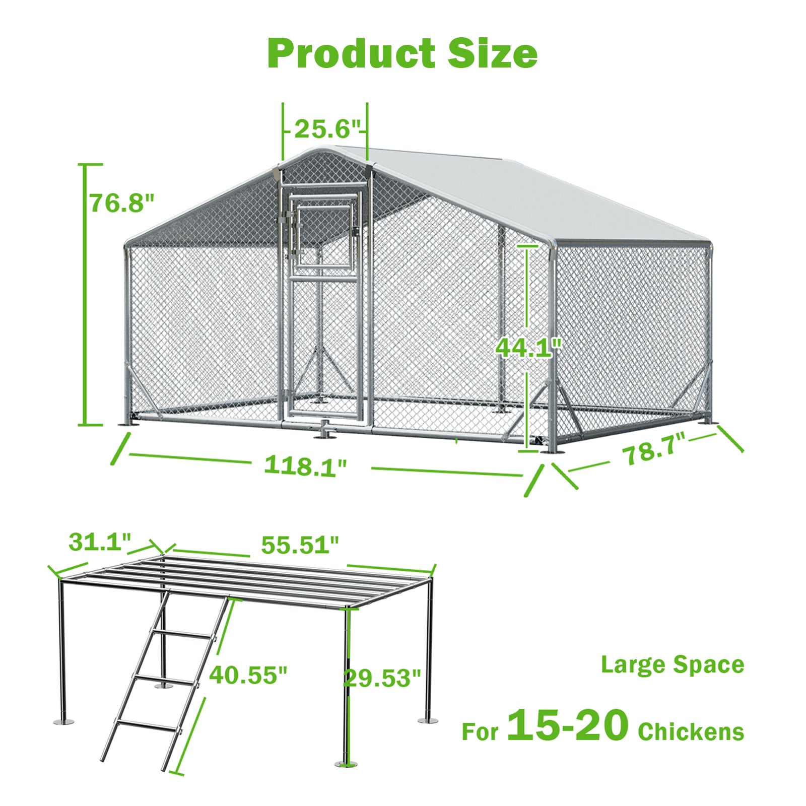 WUKHG Large Walk-In Chicken Coop with Roosting Ladder - 9.8x6.5x6.4FT Metal Chicken Coops with All-Weather Roof, Double Doors, and Predator Protection for Backyard Animals