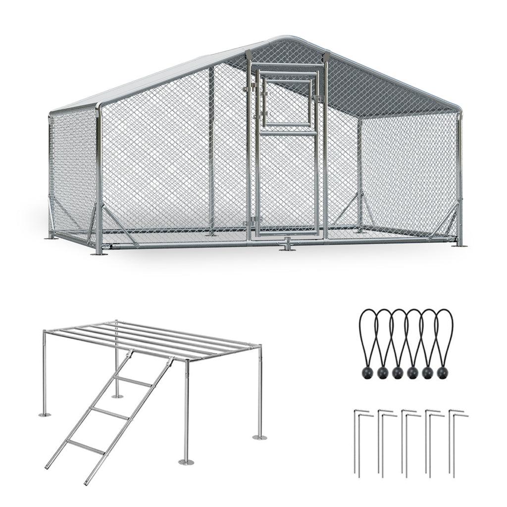 WUKHG Large Walk-In Chicken Coop with Roosting Ladder - 9.8x6.5x6.4FT Metal Chicken Coops with All-Weather Roof, Double Doors, and Predator Protection for Backyard Animals