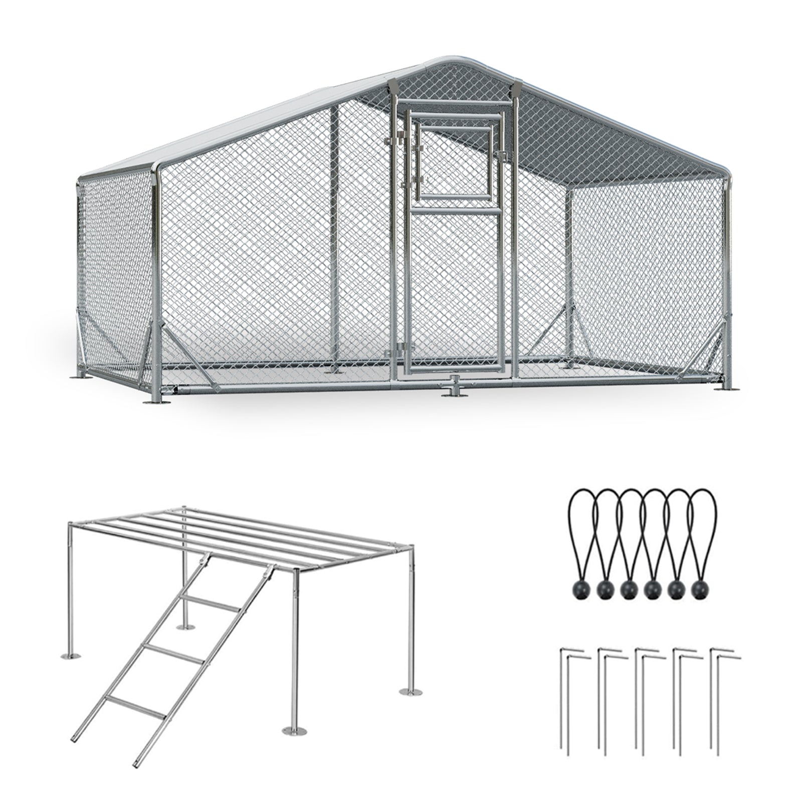 WUKHG Large Walk-In Chicken Coop with Roosting Ladder - 9.8x6.5x6.4FT Metal Chicken Coops with All-Weather Roof, Double Doors, and Predator Protection for Backyard Animals