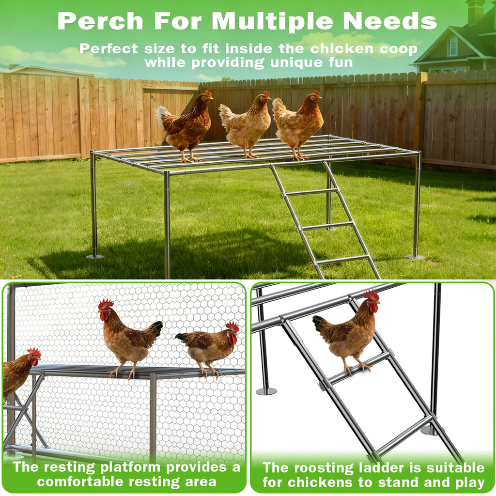 WUKHG Large Walk-In Chicken Coop with Roosting Ladder - 9.8x13.1x6.4FT Metal Chicken Coops with All-Weather Roof, Double Doors, and Predator Protection for Backyard Animals