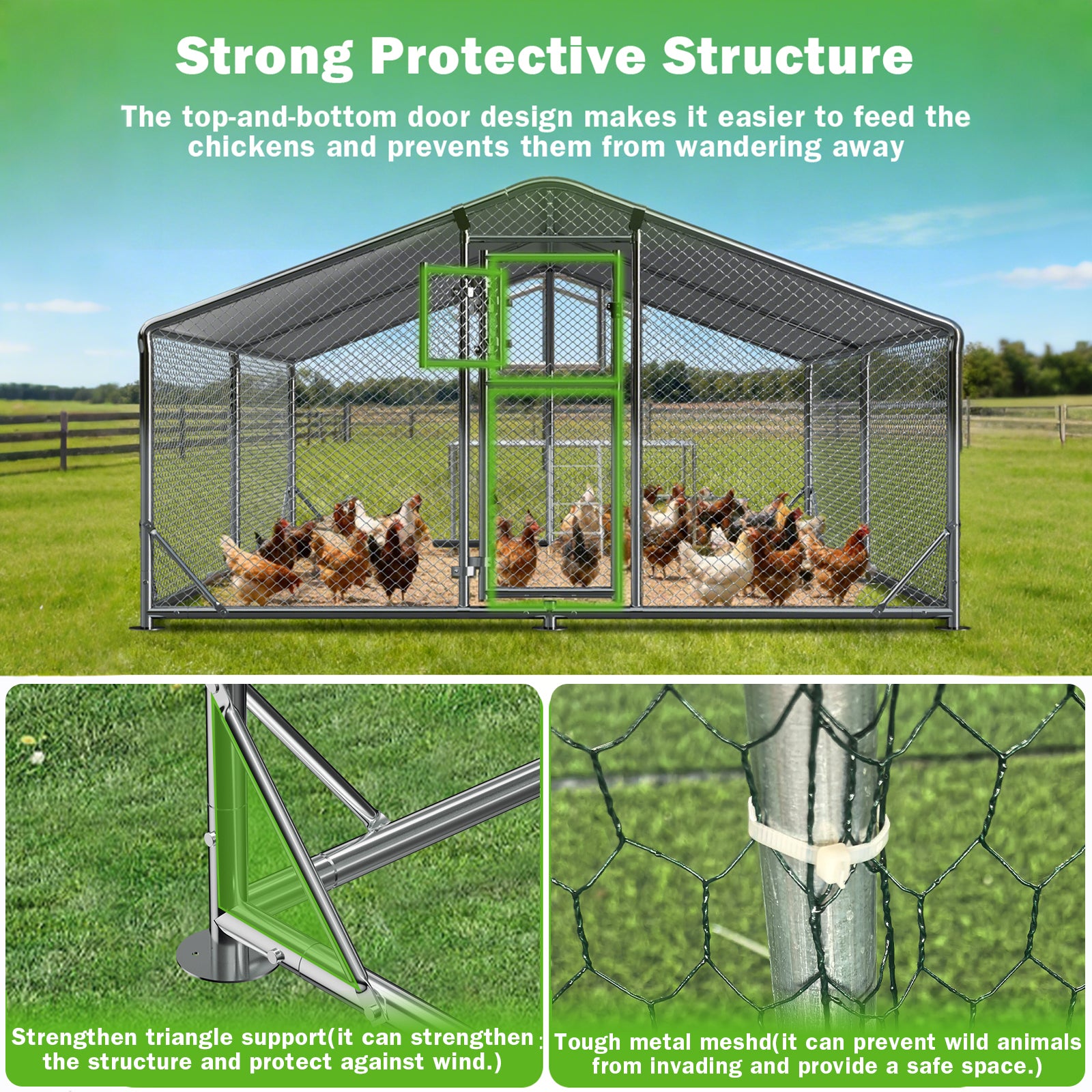 WUKHG Large Walk-In Chicken Coop with Roosting Ladder - 9.8x13.1x6.4FT Metal Chicken Coops with All-Weather Roof, Double Doors, and Predator Protection for Backyard Animals