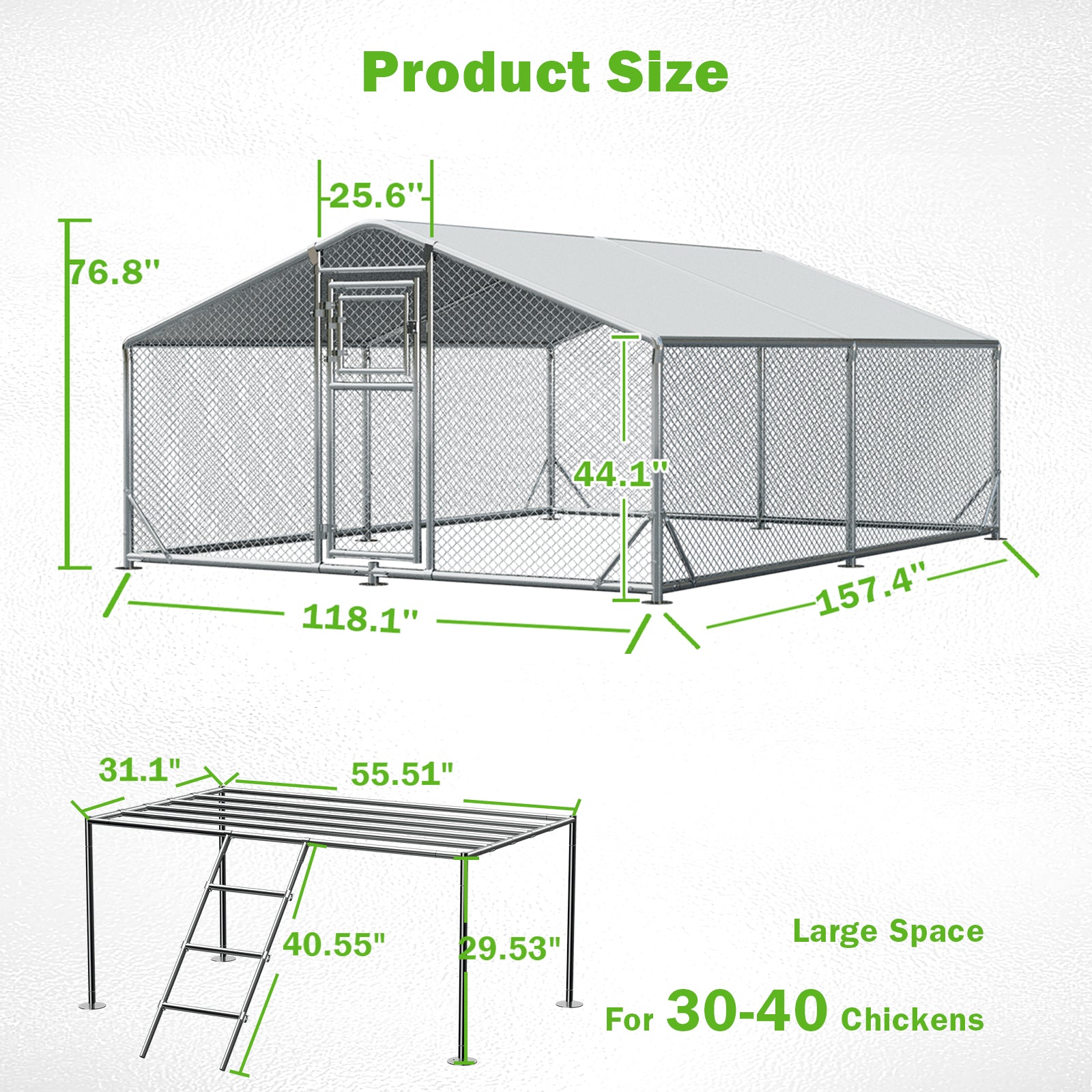 WUKHG Large Walk-In Chicken Coop with Roosting Ladder - 9.8x13.1x6.4FT Metal Chicken Coops with All-Weather Roof, Double Doors, and Predator Protection for Backyard Animals