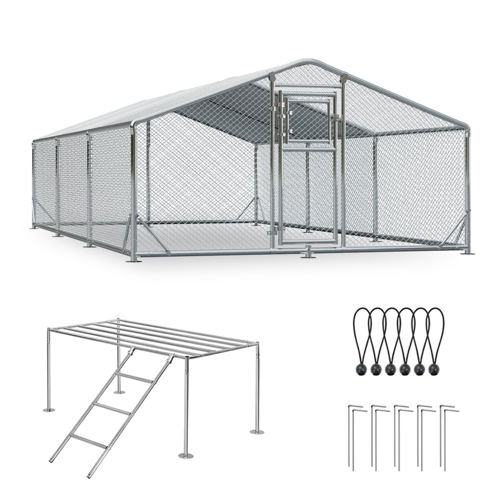WUKHG Large Walk-In Chicken Coop with Roosting Ladder - 9.8x19.7x6.4FT Metal Chicken Coops with All-Weather Roof, Double Doors, and Predator Protection for Backyard Animals
