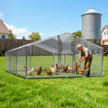 WUKHG Large Walk-In Chicken Coop with Roosting Ladder - 9.8x19.7x6.4FT Metal Chicken Coops with All-Weather Roof, Double Doors, and Predator Protection for Backyard Animals