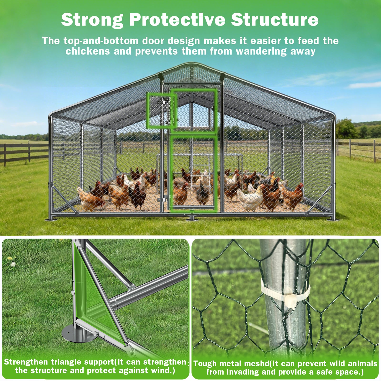 WUKHG Large Walk-In Chicken Coop with Roosting Ladder - 9.8x19.7x6.4FT Metal Chicken Coops with All-Weather Roof, Double Doors, and Predator Protection for Backyard Animals