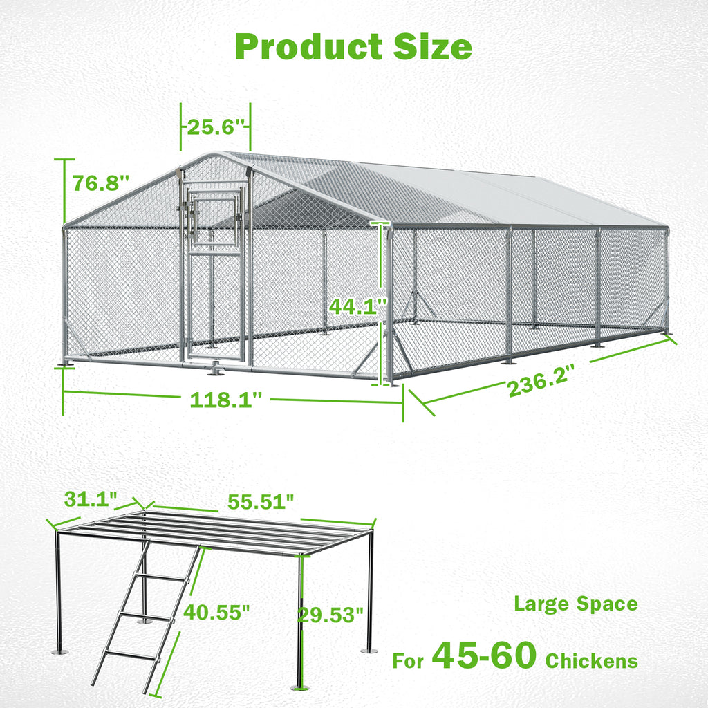 WUKHG Large Walk-In Chicken Coop with Roosting Ladder - 9.8x19.7x6.4FT Metal Chicken Coops with All-Weather Roof, Double Doors, and Predator Protection for Backyard Animals