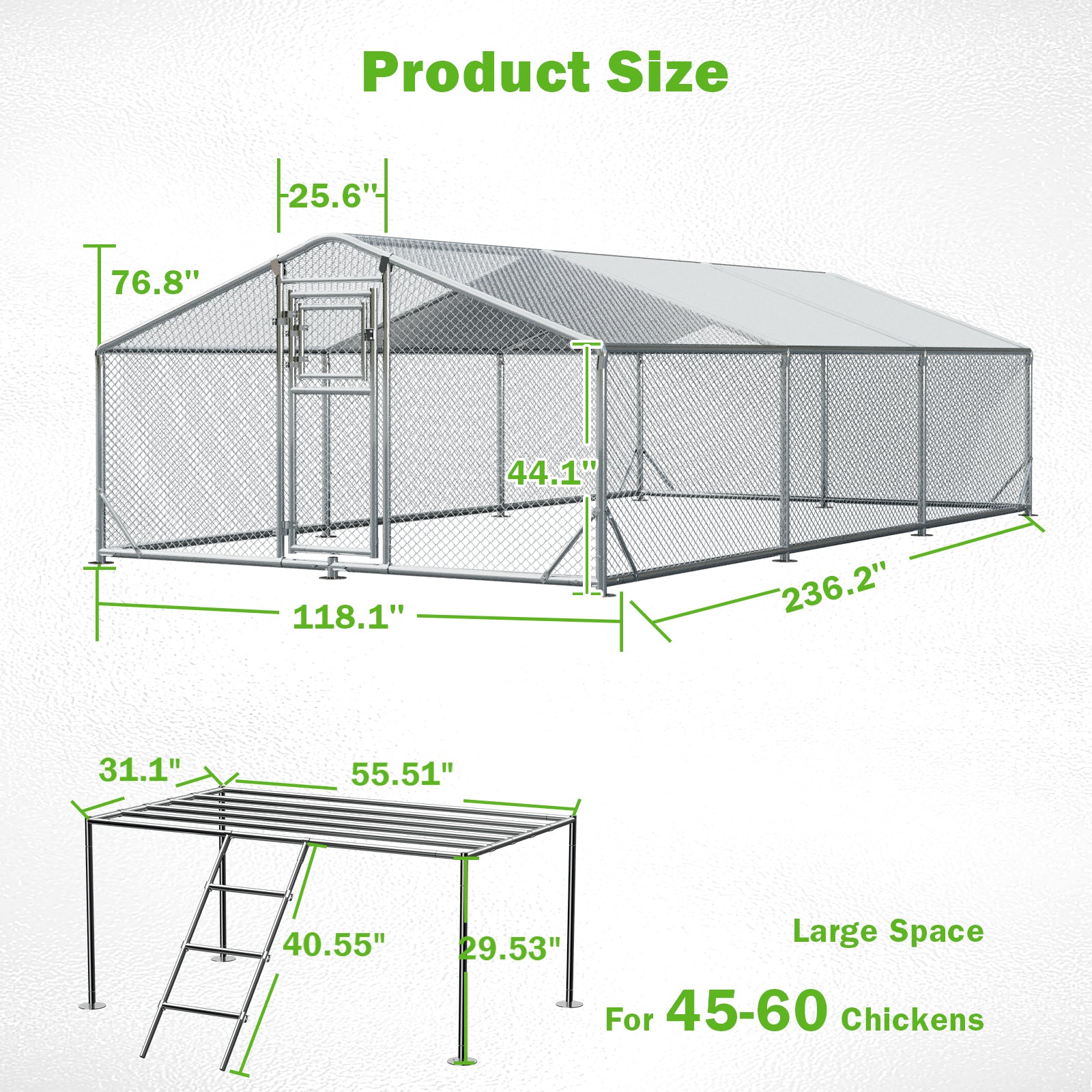 WUKHG Large Walk-In Chicken Coop with Roosting Ladder - 9.8x19.7x6.4FT Metal Chicken Coops with All-Weather Roof, Double Doors, and Predator Protection for Backyard Animals