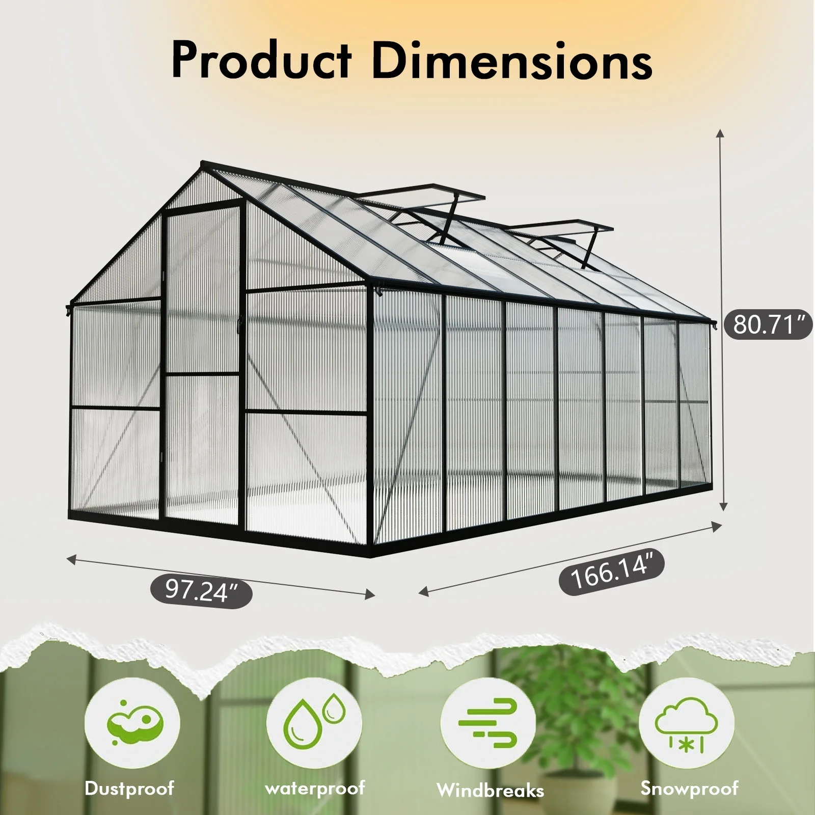 WUKHG 8x14FT Outdoor Greenhouse, Heavy-Duty Walk-in Greenhouse for Garden with Reinforced Aluminum Frame, UV-Resistant Polycarbonate Panels, All-Weather Greenhouse for Winter Planting