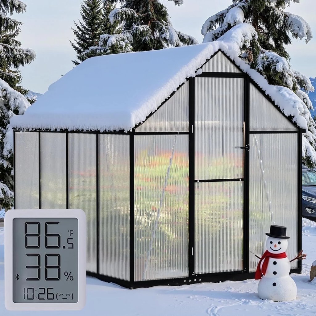 WUKHG 6x7.5FT Outdoor Greenhouse with Thermometer Hygrometer, Heavy-Duty Walk-in Greenhouse for Garden with Reinforced Aluminum Frame, All-Weather Greenhouse with UV-Resistant Polycarbonate Panels