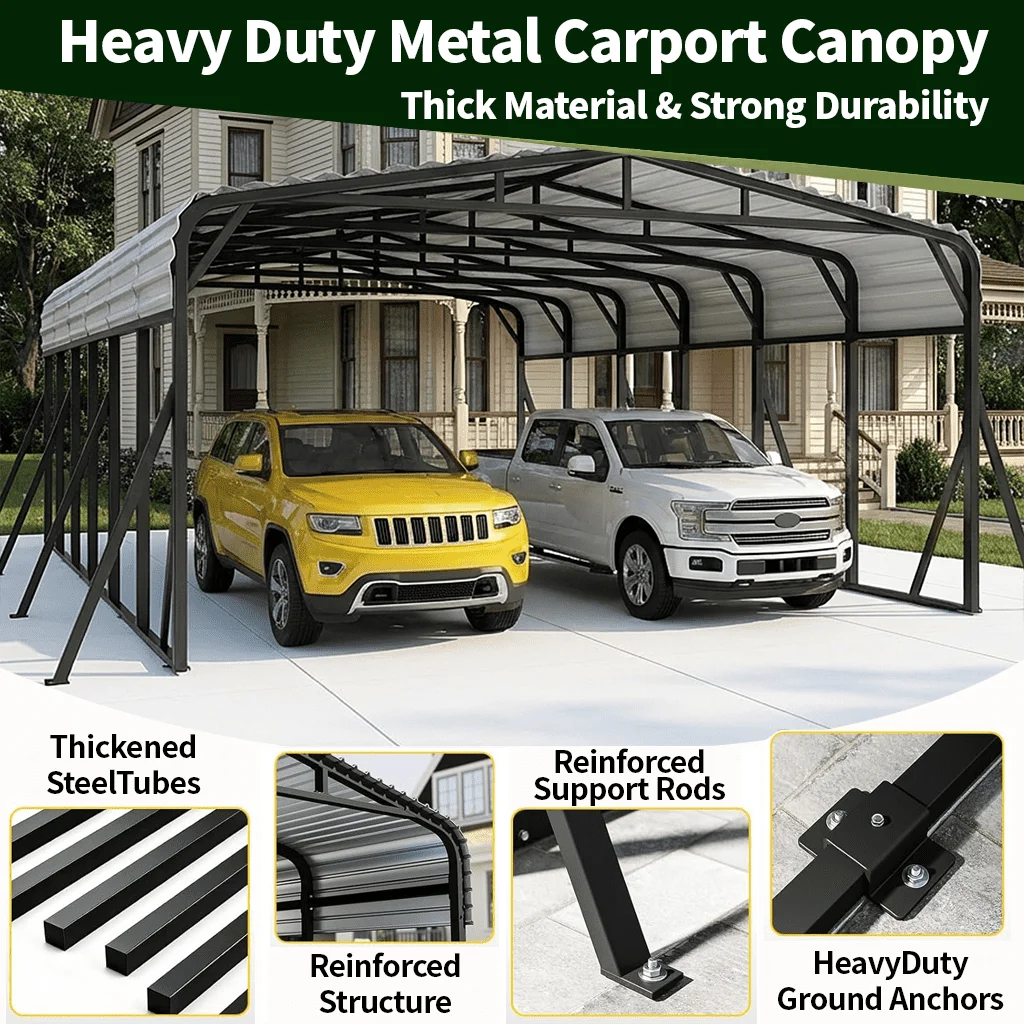 WUKHG 20x30FT Heavy Duty Metal Carport, Outdoor Carport Canopy with Iron Roof, Durable All-Weather Carport for Cars, Trucks, Boats & Outdoor Equipment, Easy Quick-Install Assembly