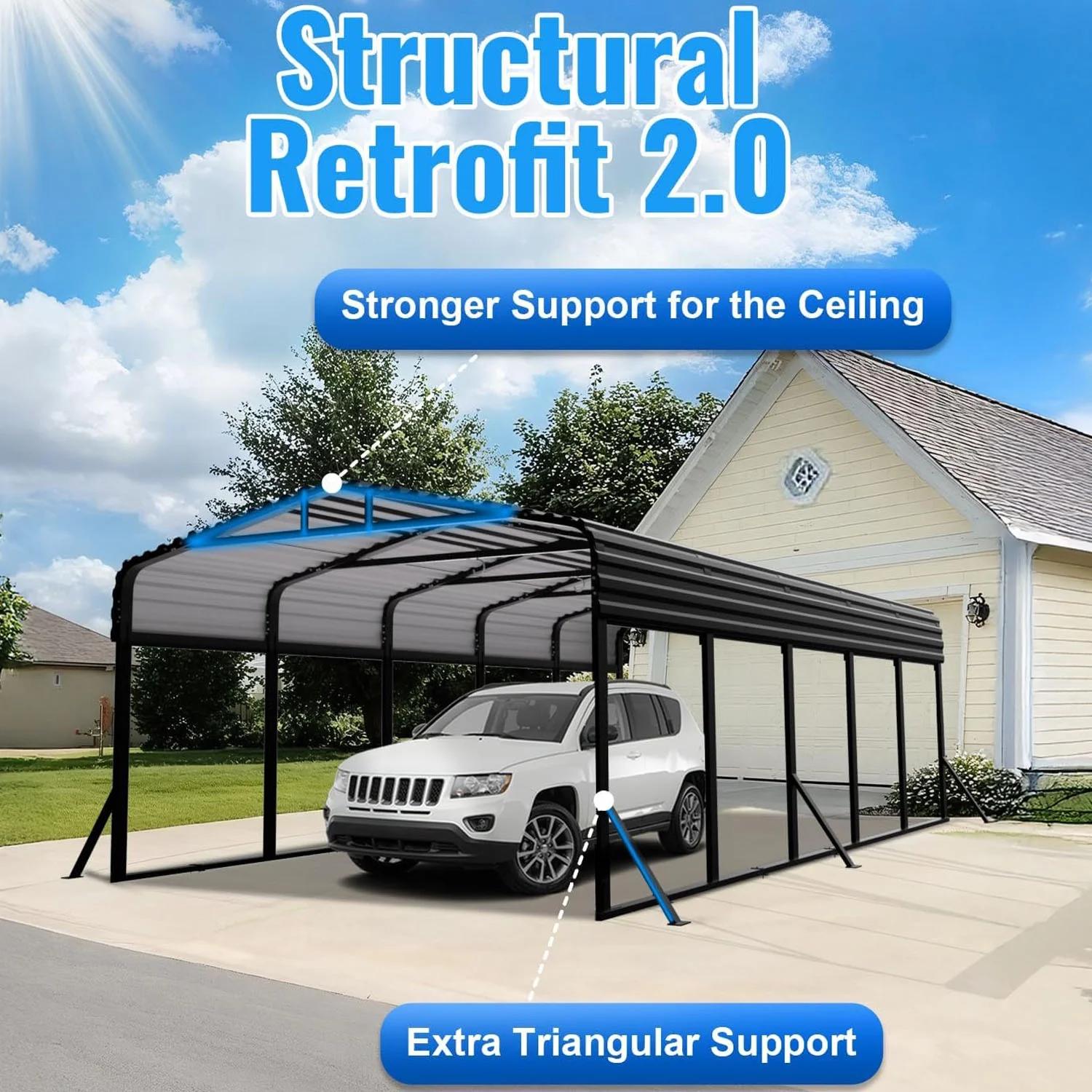 WUKHG 12x25FT Heavy Duty Metal Carport, Outdoor Carport Canopy with Iron Roof, Durable All-Weather Carport for Cars, Trucks, Boats & Outdoor Equipment, Easy Quick-Install Assembly