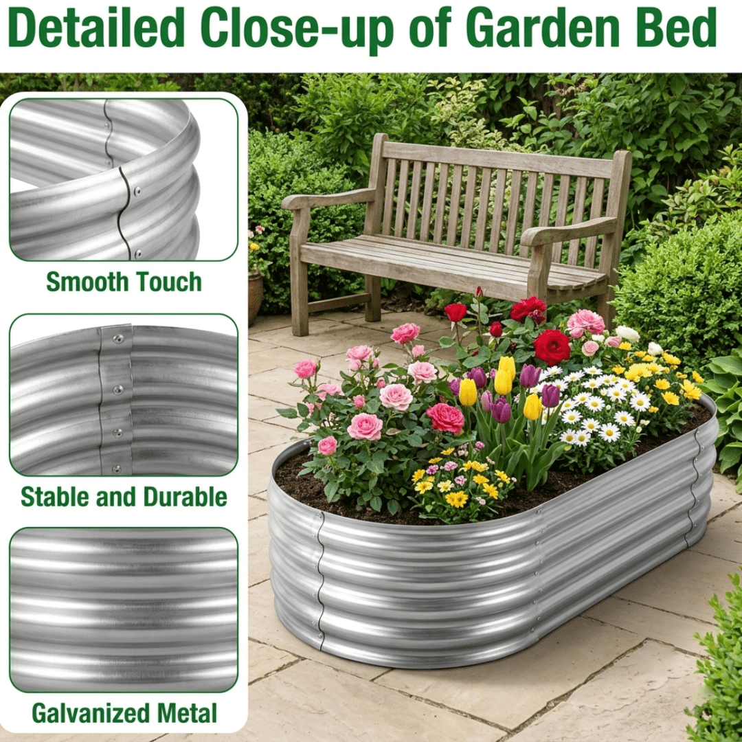 WUKHG Raised Garden Bed Kits 2 Pack, Oval Metal Galvanized Planter Boxes for Vegetables and Flowers