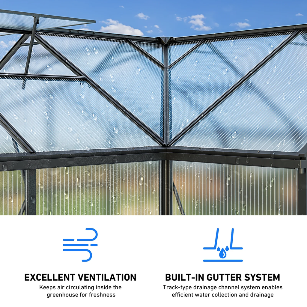 WUKHG 12X12 ft T-Shape Heavy Duty Walk-in Greenhouse | Windproof Aluminum ter | Adjustable Roof Vents | Easy Assembly for Backyard GardenFrame | Built-in Thermometer Hygrome