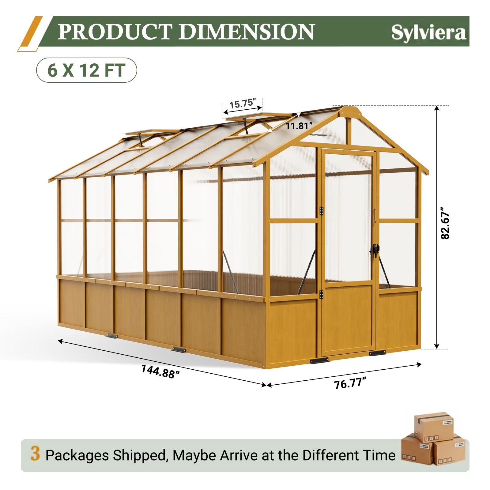 WUKHG 6x12ft Wooden Greenhouse with Pine Wood Frame & Polycarbonate Panels, Walk-In Outdoor Greenhouse with Reinforced Roof, Lockable Door & Roof Vents for Backyard Garden