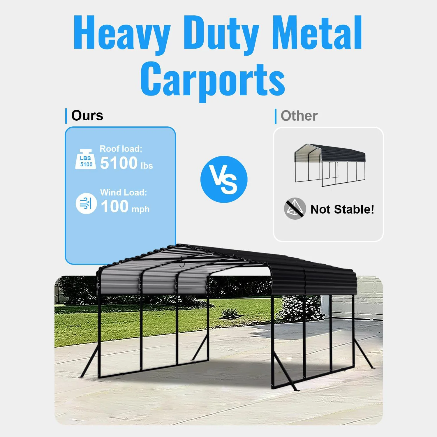 WUKHG 10x15FT Heavy Duty Metal Carport, Outdoor Carport Canopy with Iron Roof, Durable All-Weather Carport for Cars, Trucks, Boats & Outdoor Equipment, Easy Quick-Install Assembly