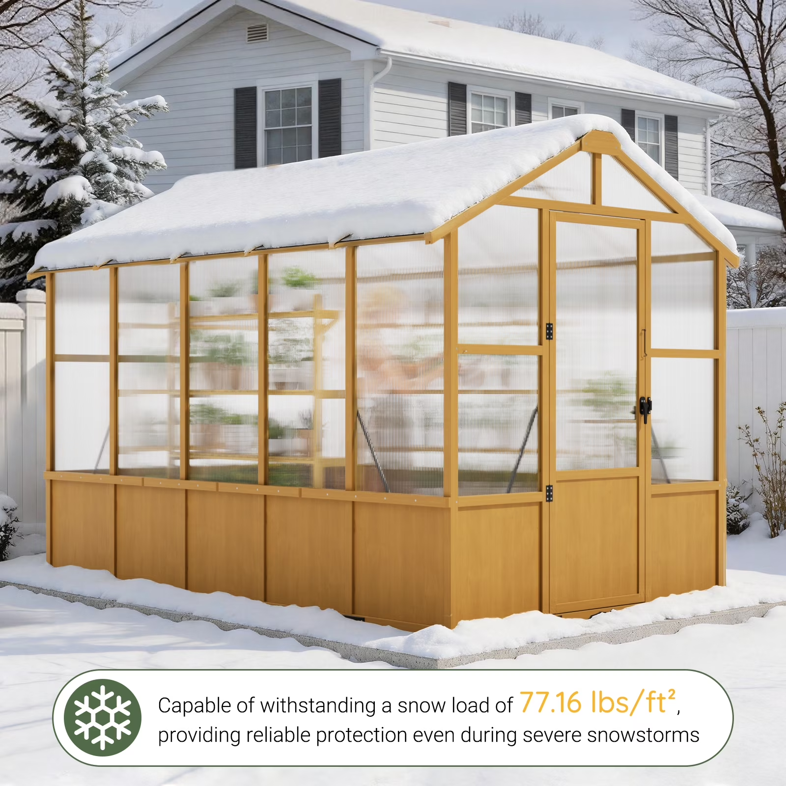WUKHG 6x10ft Wooden Greenhouse with Pine Wood Frame & Polycarbonate Panels, Walk-In Outdoor Greenhouse with Reinforced Roof, Lockable Door & Roof Vents for Backyard Garden