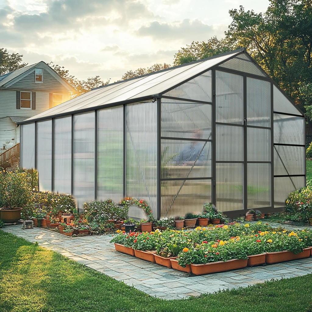 WUKHG 10x12FT Outdoor Greenhouse with Thermometer Hygrometer, Heavy-Duty Walk-in Greenhouse for Garden with Reinforced Aluminum Frame, All-Weather Greenhouse with UV-Resistant Polycarbonate Panels