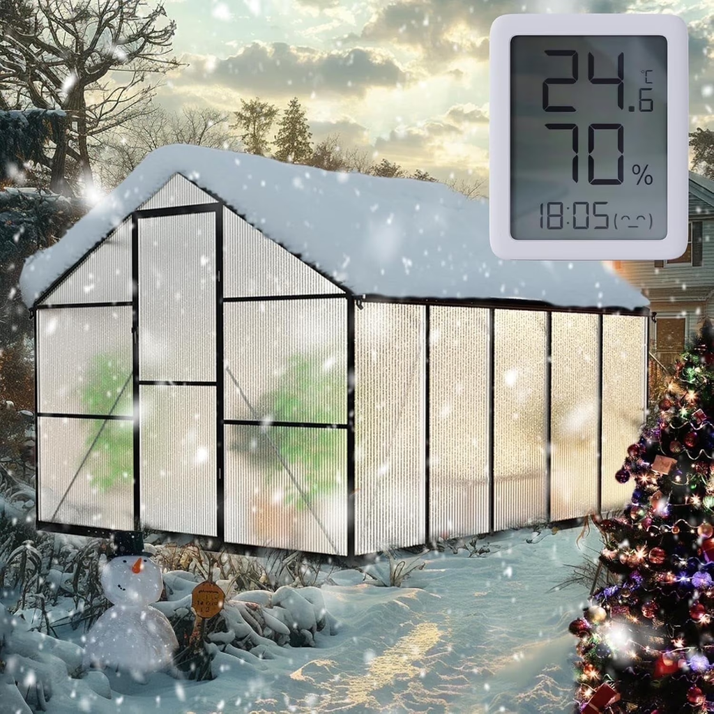 WUKHG 8x10FT Outdoor Greenhouse with Thermometer Hygrometer, Heavy-Duty Walk-in Greenhouse for Garden with Reinforced Aluminum Frame, All-Weather Greenhouse with UV-Resistant Polycarbonate Panels