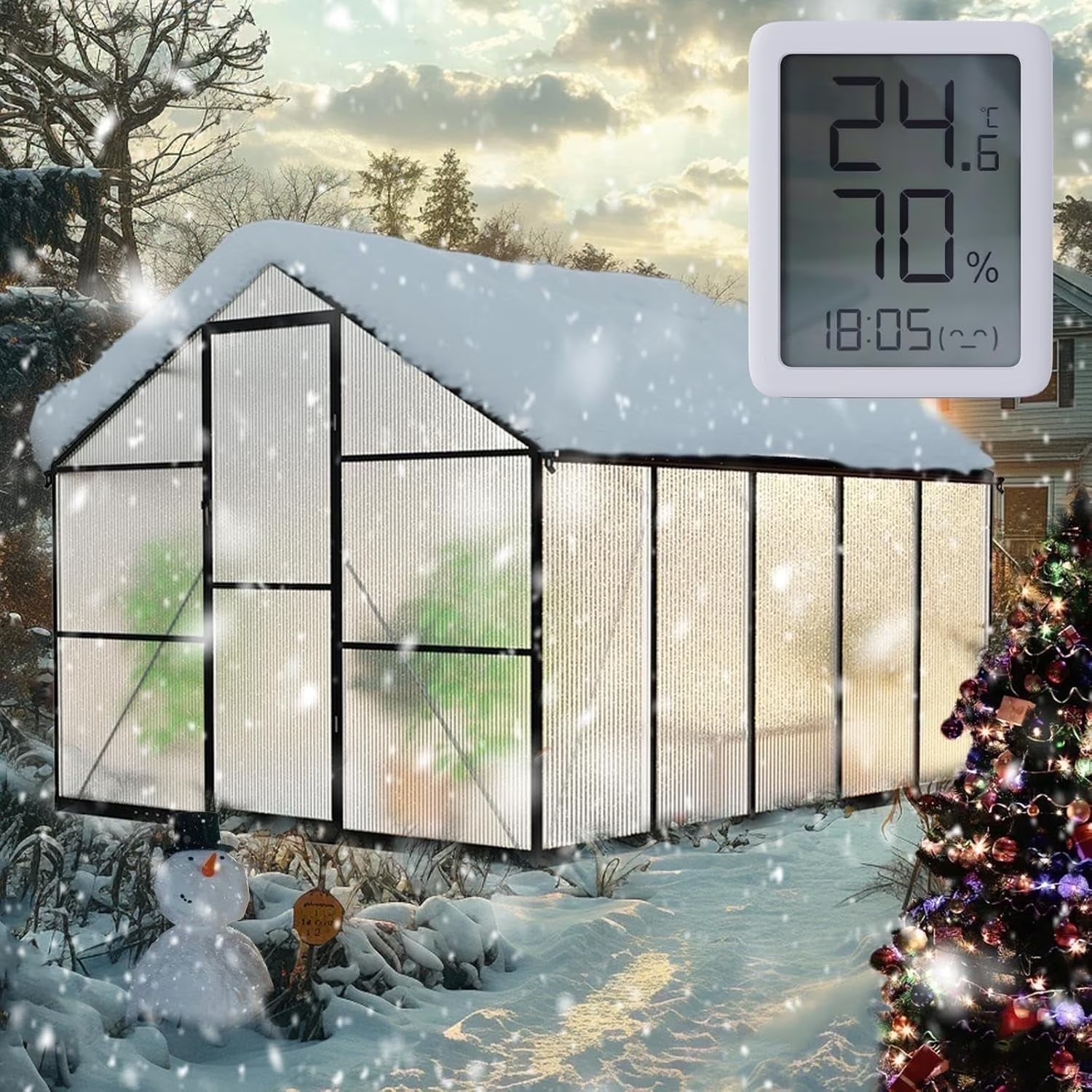 WUKHG 8x10FT Outdoor Greenhouse with Thermometer Hygrometer, Heavy-Duty Walk-in Greenhouse for Garden with Reinforced Aluminum Frame, All-Weather Greenhouse with UV-Resistant Polycarbonate Panels