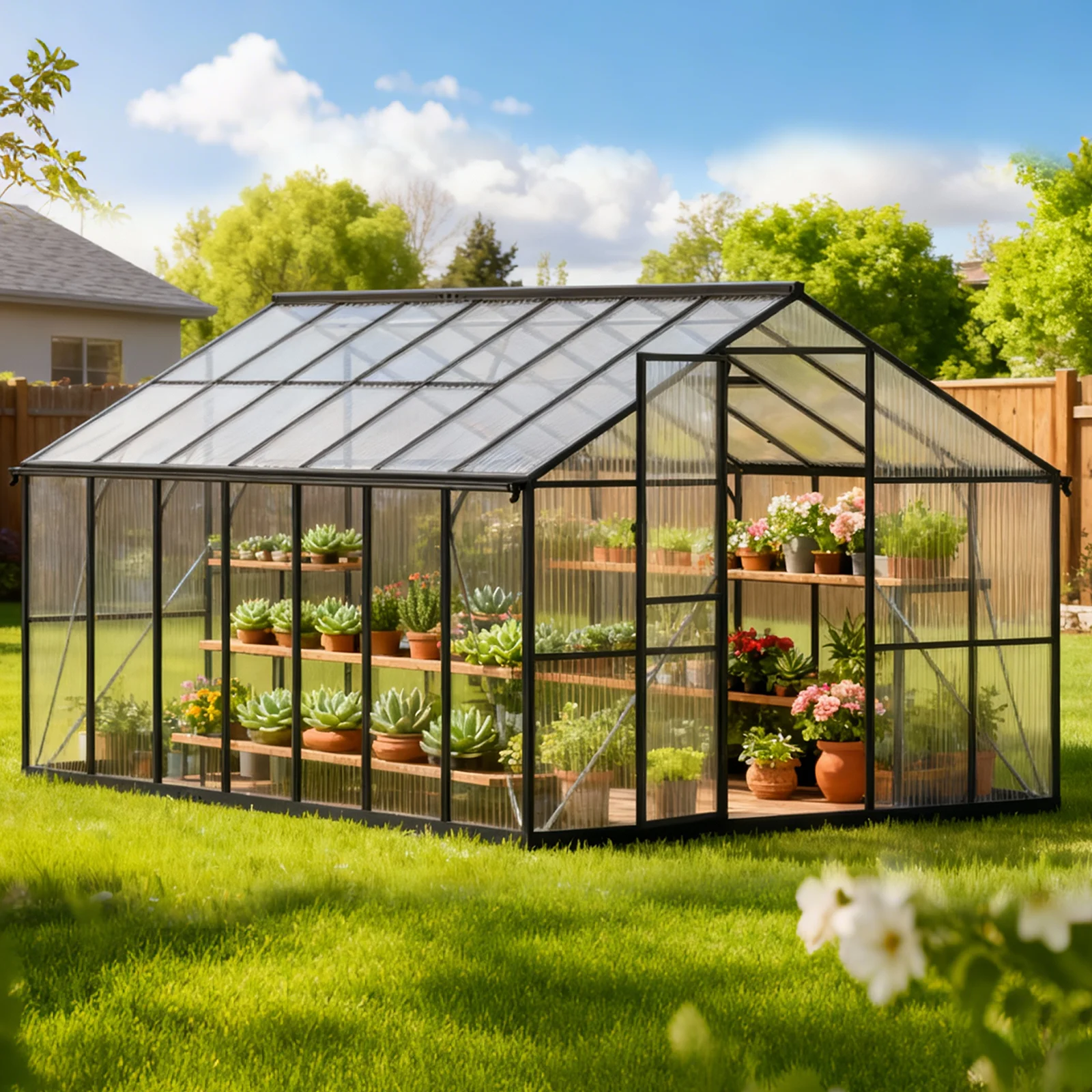 WUKHG 8x14FT Outdoor Greenhouse, Heavy-Duty Walk-in Greenhouse for Garden with Reinforced Aluminum Frame, UV-Resistant Polycarbonate Panels, All-Weather Greenhouse for Winter Planting