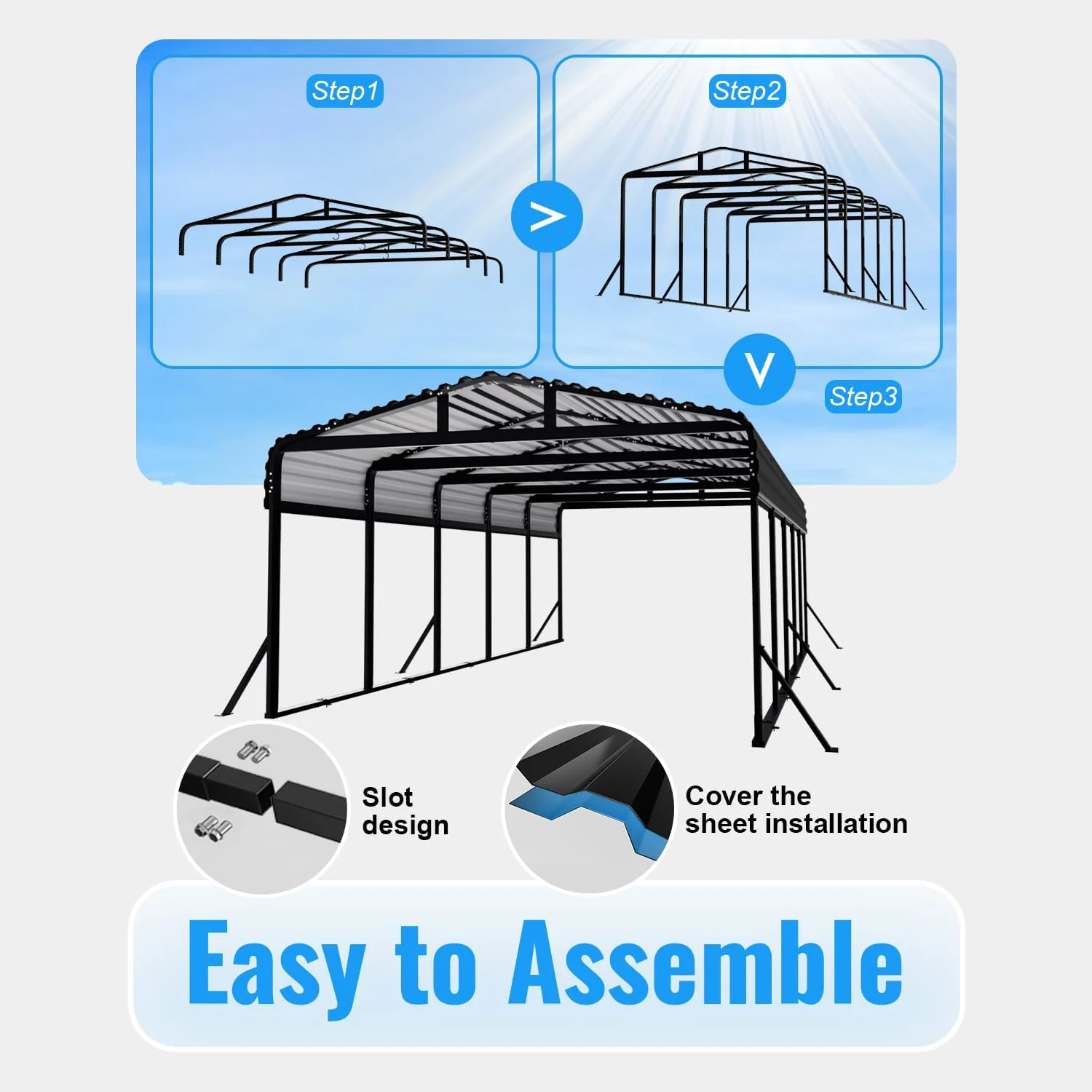 WUKHG 12x25FT Heavy Duty Metal Carport, Outdoor Carport Canopy with Iron Roof, Durable All-Weather Carport for Cars, Trucks, Boats & Outdoor Equipment, Easy Quick-Install Assembly