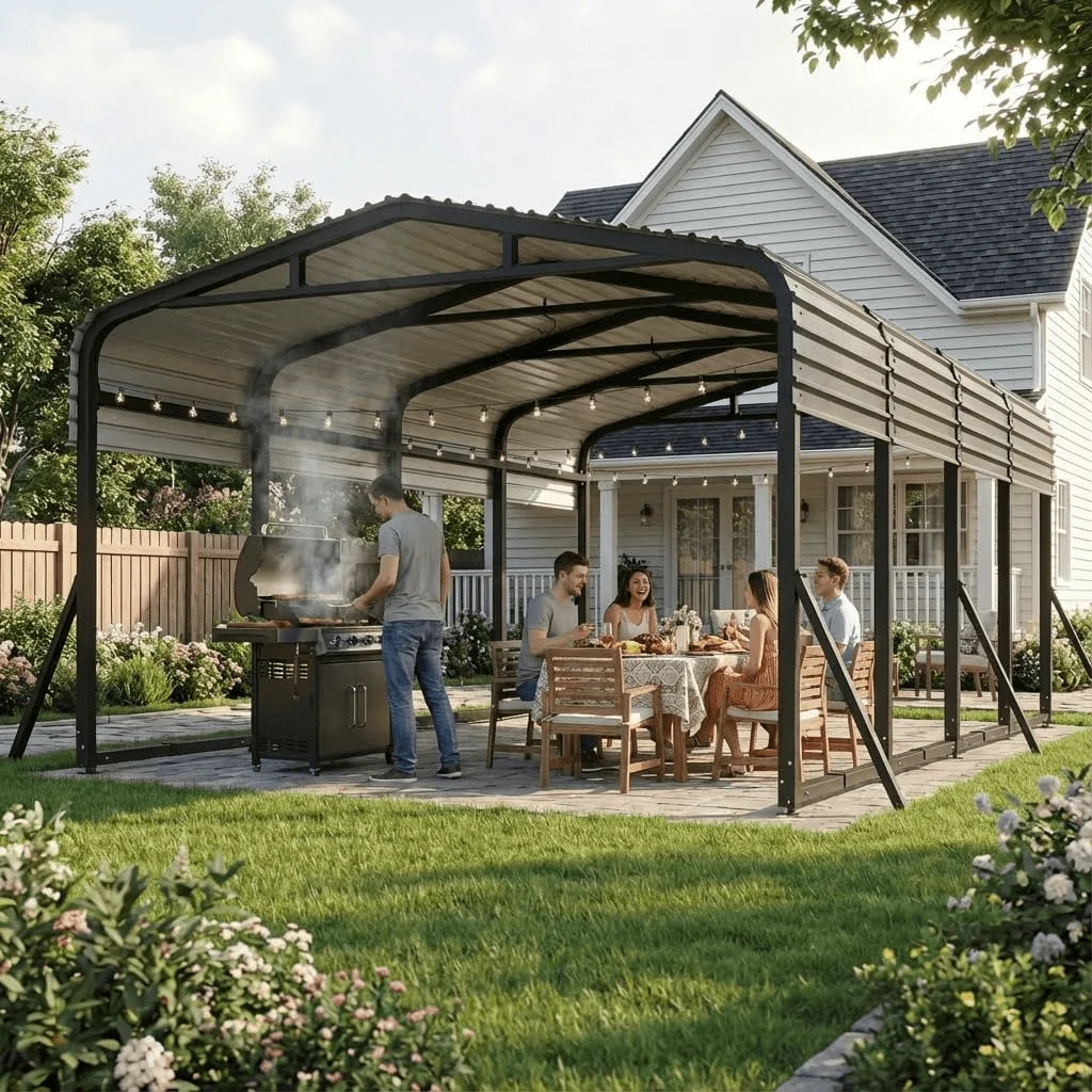 WUKHG 12x20FT Heavy Duty Metal Carport, Outdoor Carport Canopy with Iron Roof, Durable All-Weather Carport for Cars, Trucks, Boats & Outdoor Equipment, Easy Quick-Install Assembly