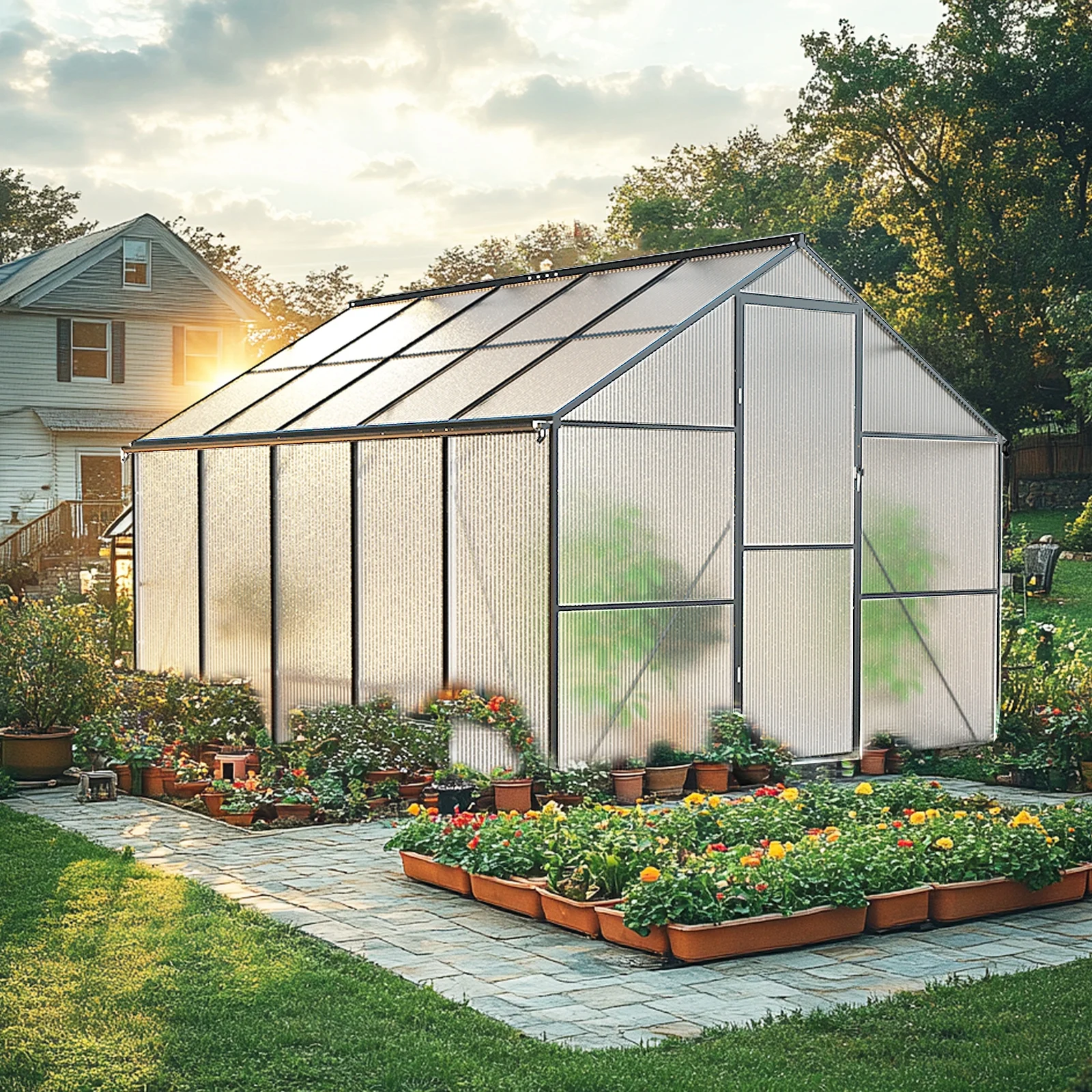 WUKHG 8x10FT Outdoor Greenhouse, Heavy-Duty Walk-in Green house for Garden with Reinforced Aluminum Frame & UV-Resistant Polycarbonate Panels