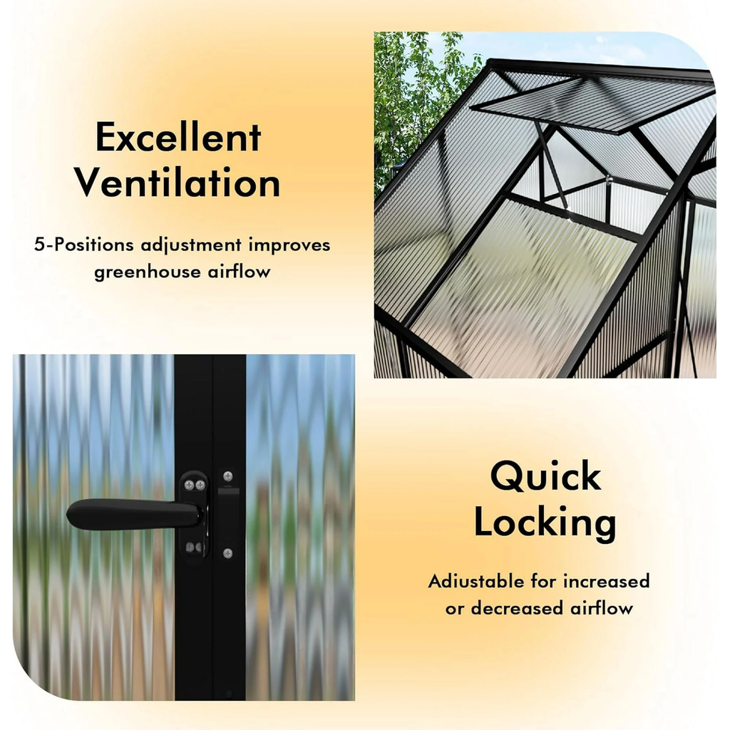 WUKHG 6x10FT Outdoor Greenhouse with Thermometer Hygrometer, Heavy-Duty Walk-in Greenhouse for Garden with Reinforced Aluminum Frame, All-Weather Greenhouse with UV-Resistant Polycarbonate Panels