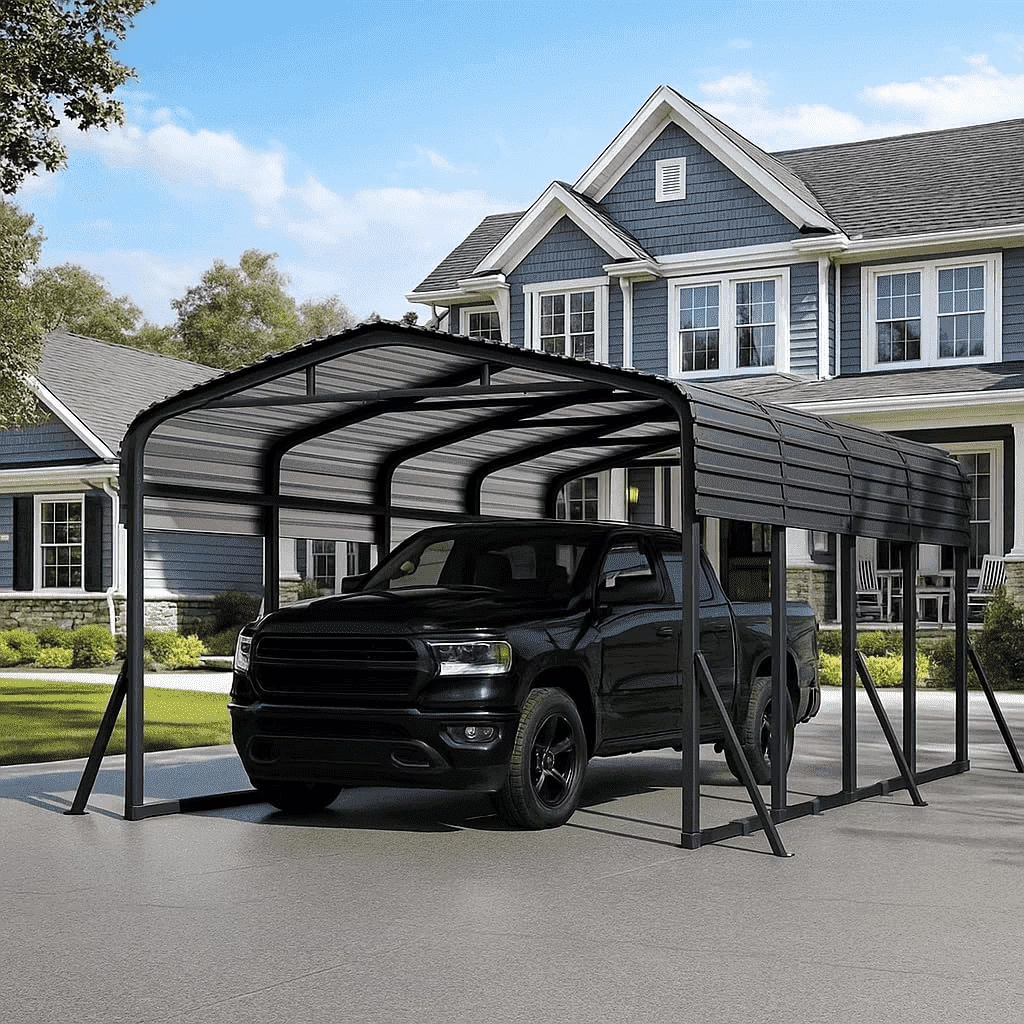 WUKHG 12x20FT Heavy Duty Metal Carport, Outdoor Carport Canopy with Iron Roof, Durable All-Weather Carport for Cars, Trucks, Boats & Outdoor Equipment, Easy Quick-Install Assembly